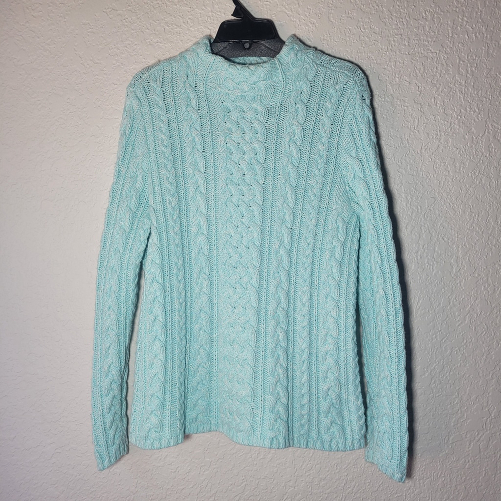 Lands’ End Women’s Light Blue Preppy Cable Knit Sweater Long Sleeve Size L 14/16